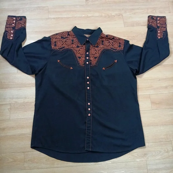 SOLD Scully Men's Embroidered Gunfighter Long Sleeve Snap Western Shirt Sz XXL - Picture 1 of 11